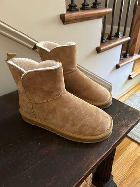 Lands' End Chestnut Suede Shearling-Lined Ankle Boots